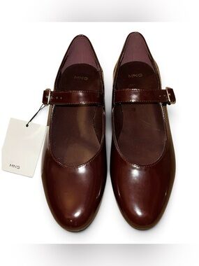 Mango Patent Mary Jane Flats in Burgundy
